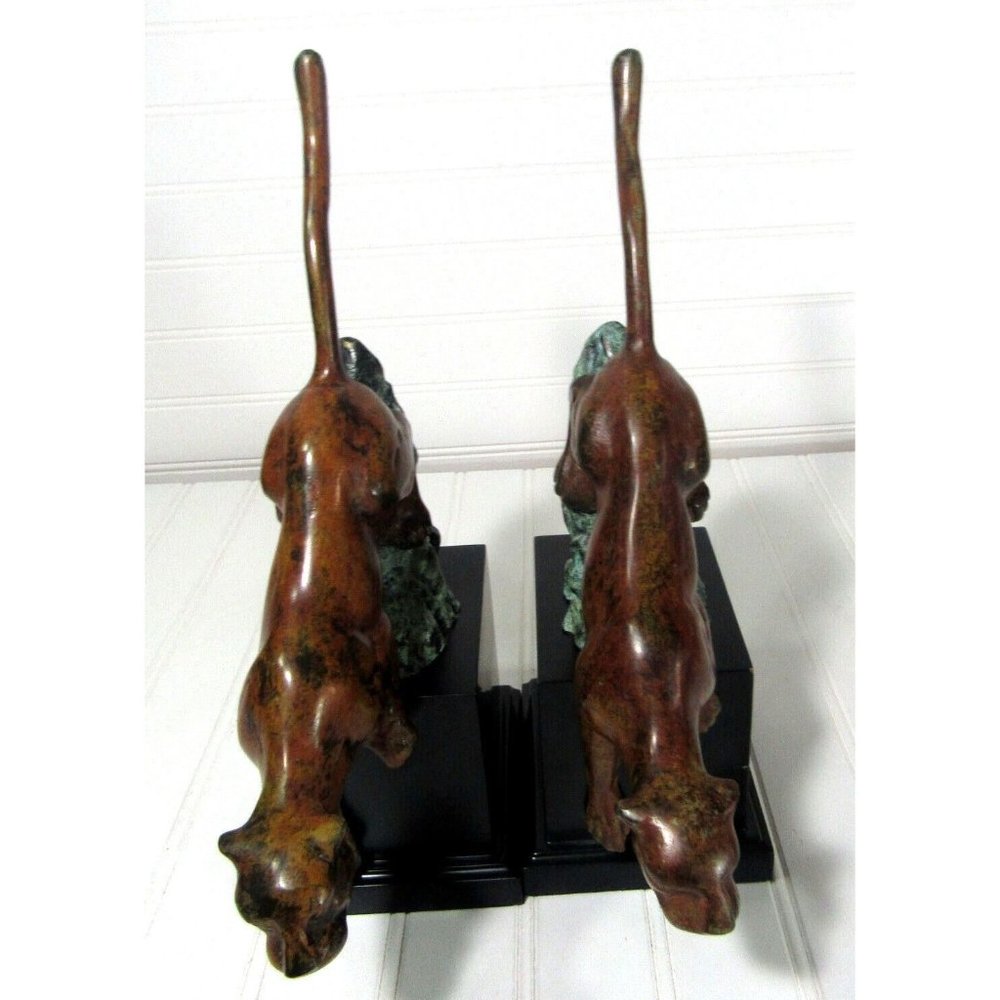 Vintage 12" MCM Art Deco Panther Jaguar Tiger Bronze Sculpture Bookends Statue - Picture 4 of 5
